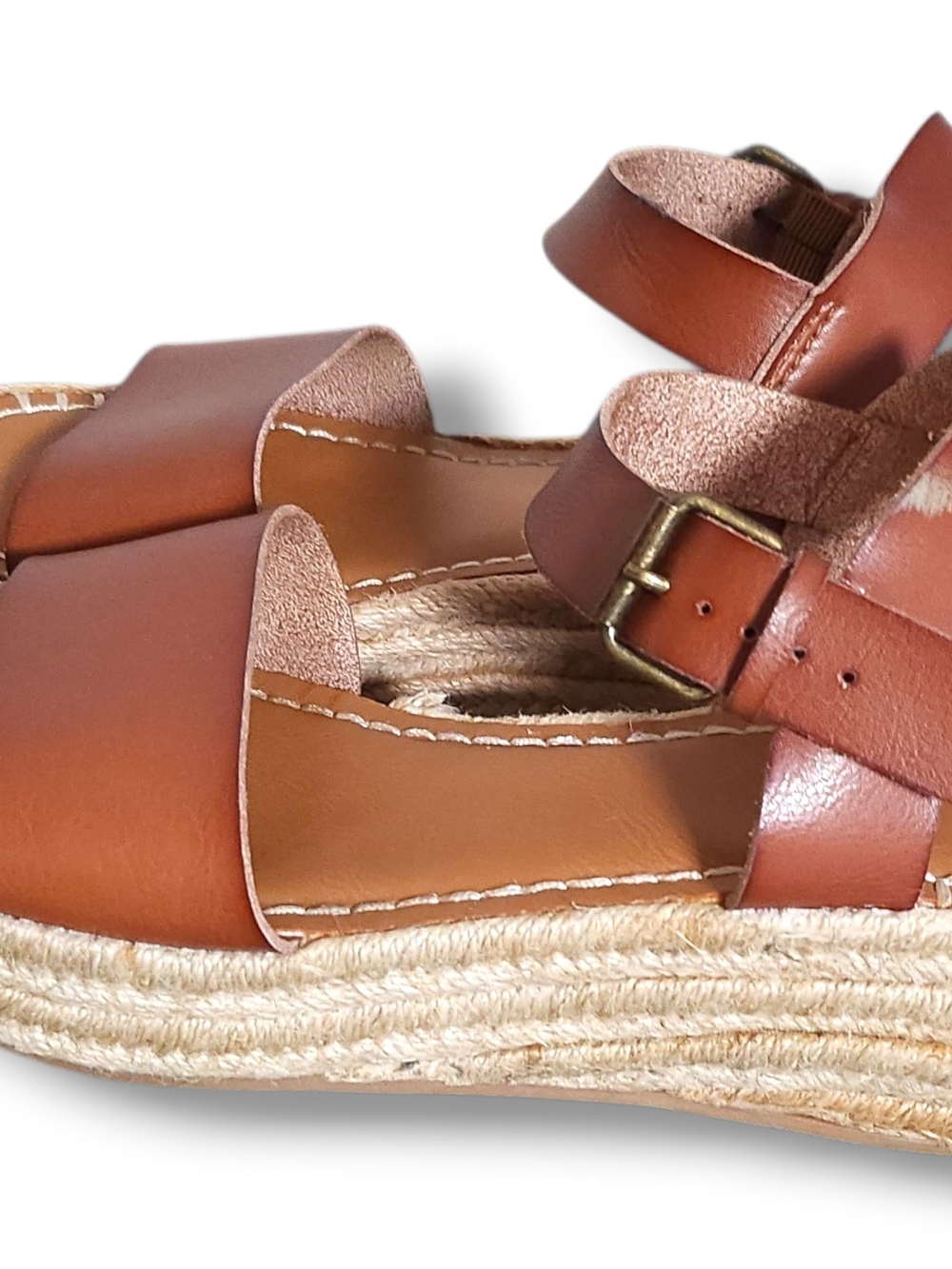 Universal Thread Cognac Leather Espadrille Platform Wedge Sandals Women's Size 8 - Picture 2 of 5